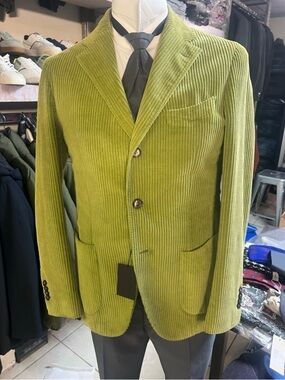 Axel’s Of Vail Colorado Corduroy Sport Coat Jacket Blazer Lime Green IT 52R Mens